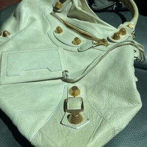 Authentic White Leather Vintage Balenciaga City Bag